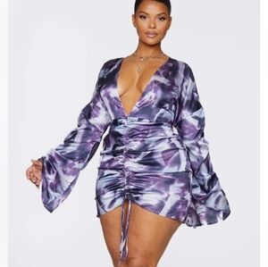 Brand New PrettyLittleThing Plus Black and Purple Tie Dye Dress
